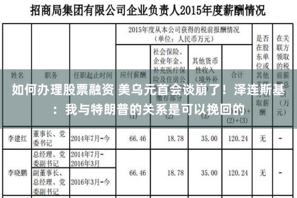 如何办理股票融资 美乌元首会谈崩了！泽连斯基：我与特朗普的关系是可以挽回的